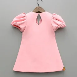 Online Pink Puff Sleeve Dress With Shiny Bowtie Embellishments Dresses & Sets | Dresses