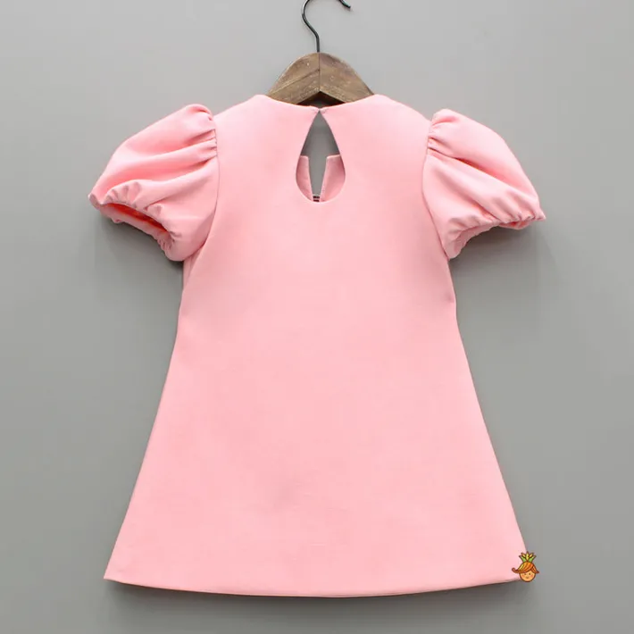 Online Pink Puff Sleeve Dress With Shiny Bowtie Embellishments Dresses & Sets | Dresses