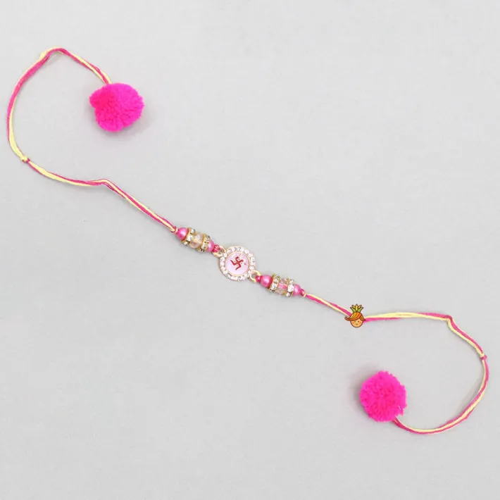 Clearance Pink Rakhi Adorned With An Embossed Swastik BOY Rakhis | Rakhis