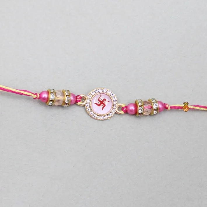 Clearance Pink Rakhi Adorned With An Embossed Swastik BOY Rakhis | Rakhis