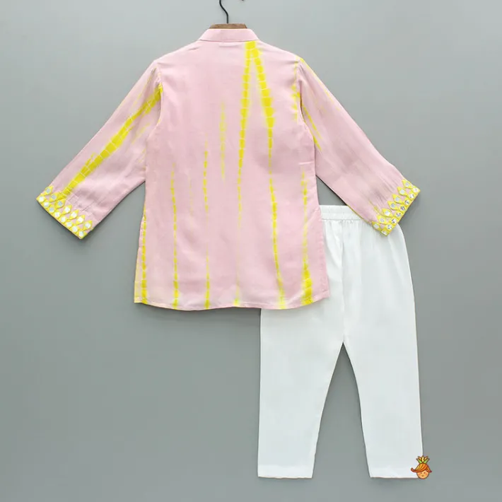 Sale Pink Shibori Printed Embroidered Kurta And Pyjama BOY Indian Ethnic Wear | Ethnic Sets