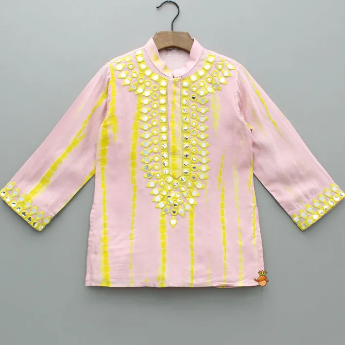 Sale Pink Shibori Printed Embroidered Kurta And Pyjama BOY Indian Ethnic Wear | Ethnic Sets