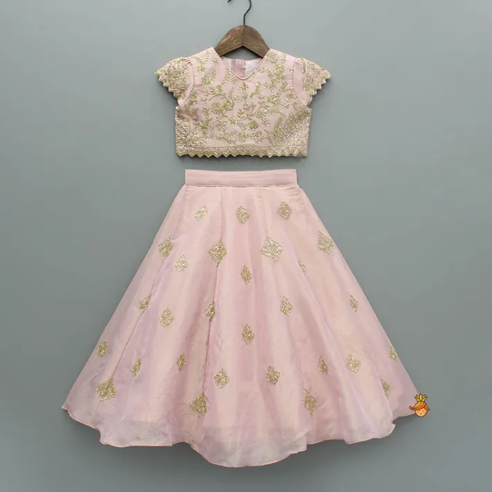 Discount Pink Shimmery Sequin Embroidered Top With Flared Lehenga And Matching Dupatta Ethnic Wear | Lehengas & Ghagras