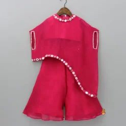 Online Pink Top With Asymmetric Stylish Cape And Palazzo Ethnic Wear | Palazzos & Shararas