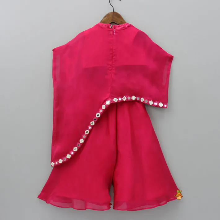 Online Pink Top With Asymmetric Stylish Cape And Palazzo Ethnic Wear | Palazzos & Shararas