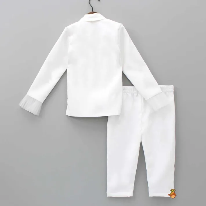Best Pink Top With Unicorn Embroidered Scuba Blazer And Pant Dresses & Sets | Sets