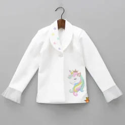 Best Pink Top With Unicorn Embroidered Scuba Blazer And Pant Dresses & Sets | Sets