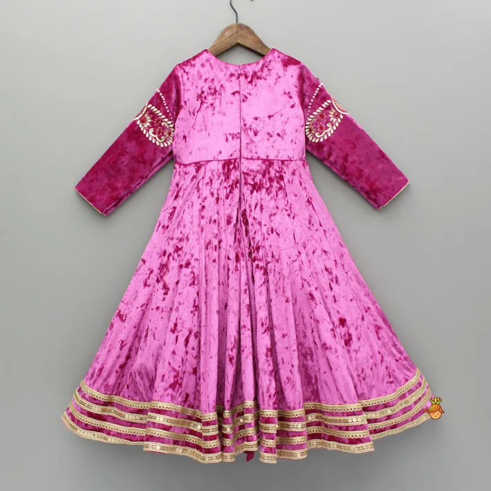 Fashion Pink Velvet Embroidered And Embellished Anarkali With Dupatta Ethnic Wear | Sarees & Anarkalis