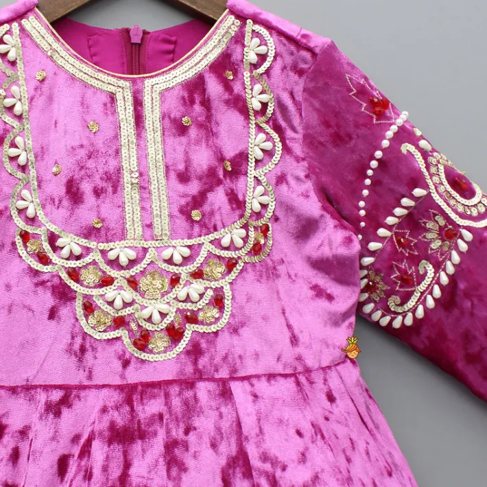 Fashion Pink Velvet Embroidered And Embellished Anarkali With Dupatta Ethnic Wear | Sarees & Anarkalis