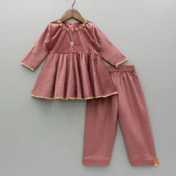 Outlet Pink Velvet Embroidered Kurti And Salwar Ethnic Wear | Churidars & Salwars