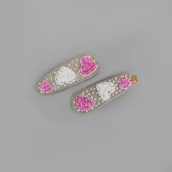 Online Pink White Heart Embroidered Hair Clips Hair Accessories | Hair Clips