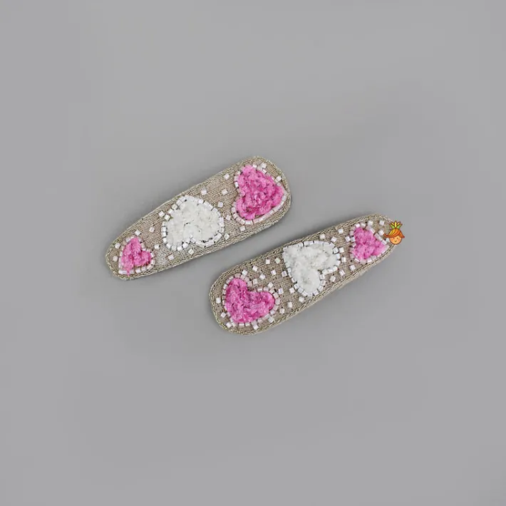Online Pink White Heart Embroidered Hair Clips Hair Accessories | Hair Clips