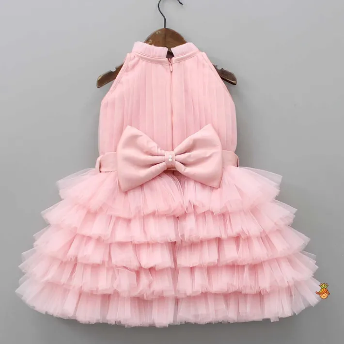 Best Pintuck Detailing And Frilly Layered Halter Neck Peach Dress With Matching Bowie Hair Band Dresses & Sets | Dresses