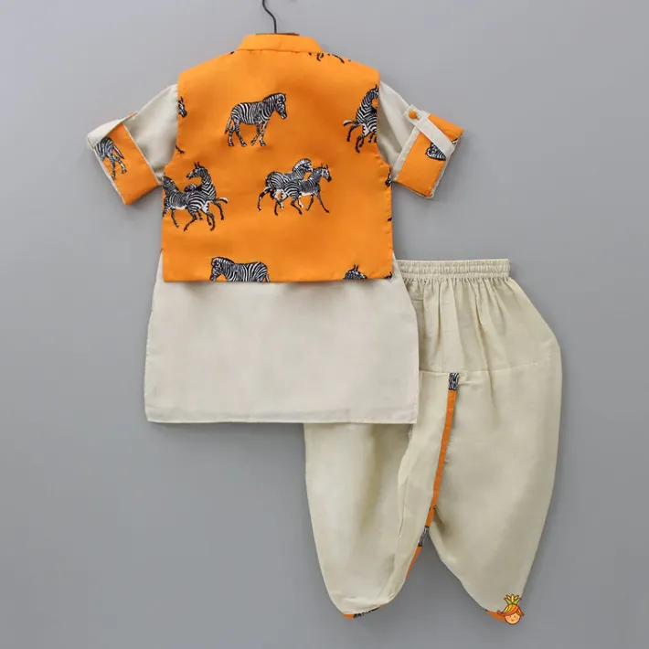 Sale Plain Kurta And Animal Printed Jacket With Dhoti BOY Indian Ethnic Wear | Ethnic Sets