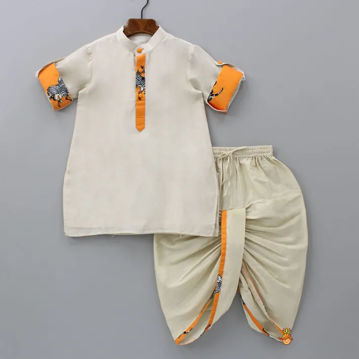 Sale Plain Kurta And Animal Printed Jacket With Dhoti BOY Indian Ethnic Wear | Ethnic Sets