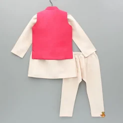 Outlet Plain Kurta With Embroidered Pink Jacket And Pyjama BOY Indian Ethnic Wear | Ethnic Sets
