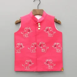 Outlet Plain Kurta With Embroidered Pink Jacket And Pyjama BOY Indian Ethnic Wear | Ethnic Sets