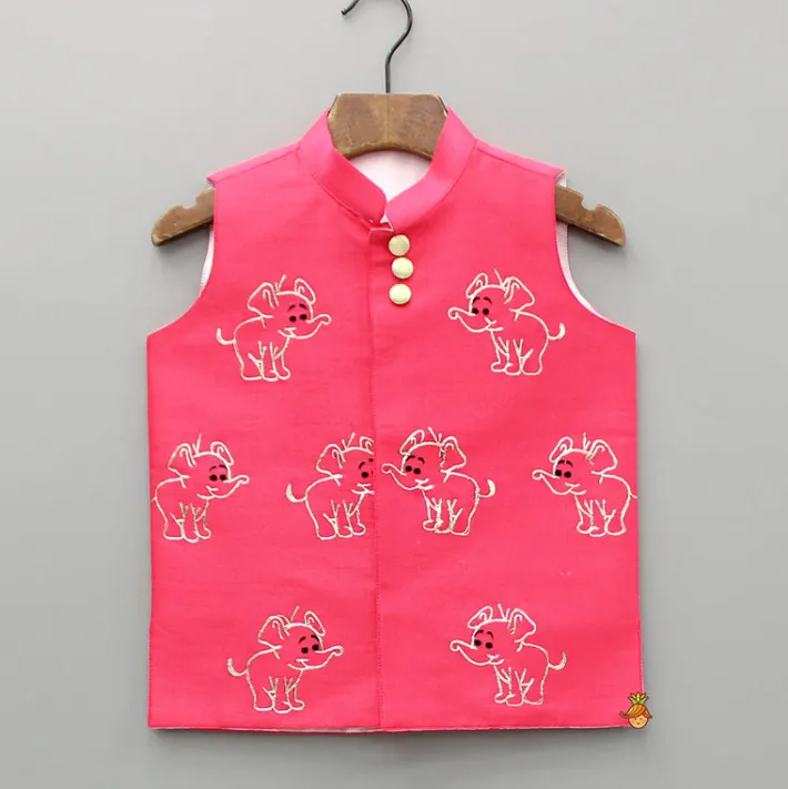 Outlet Plain Kurta With Embroidered Pink Jacket And Pyjama BOY Indian Ethnic Wear | Ethnic Sets
