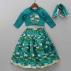 Outlet Pleated Green Top And Printed Lehenga With Sequins Lace Work Net Dupatta Ethnic Wear | Lehengas & Ghagras