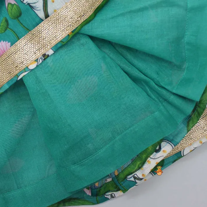 Outlet Pleated Green Top And Printed Lehenga With Sequins Lace Work Net Dupatta Ethnic Wear | Lehengas & Ghagras