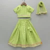 Best Pleated Hem Green Chanderi Embroidered Top And Lehenga With Net Dupatta Ethnic Wear | Lehengas & Ghagras