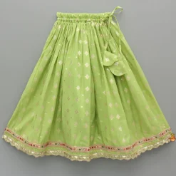 Best Pleated Hem Green Chanderi Embroidered Top And Lehenga With Net Dupatta Ethnic Wear | Lehengas & Ghagras
