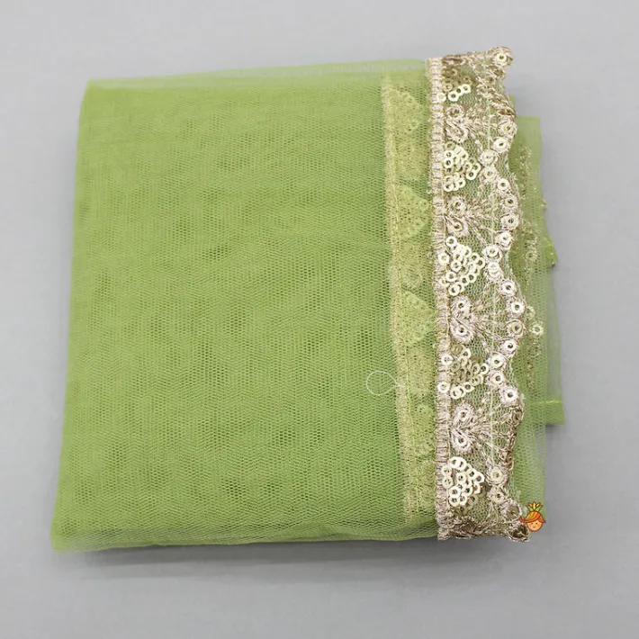 Best Pleated Hem Green Chanderi Embroidered Top And Lehenga With Net Dupatta Ethnic Wear | Lehengas & Ghagras