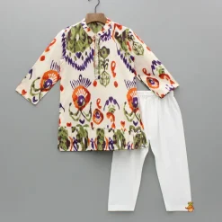 Sale Pleated Hem Multicolour Printed Kurta And Pyjama BOY Indian Ethnic Wear | Ethnic Sets
