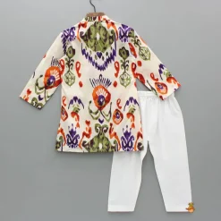 Sale Pleated Hem Multicolour Printed Kurta And Pyjama BOY Indian Ethnic Wear | Ethnic Sets