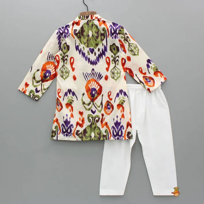 Sale Pleated Hem Multicolour Printed Kurta And Pyjama BOY Indian Ethnic Wear | Ethnic Sets