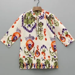 Sale Pleated Hem Multicolour Printed Kurta And Pyjama BOY Indian Ethnic Wear | Ethnic Sets