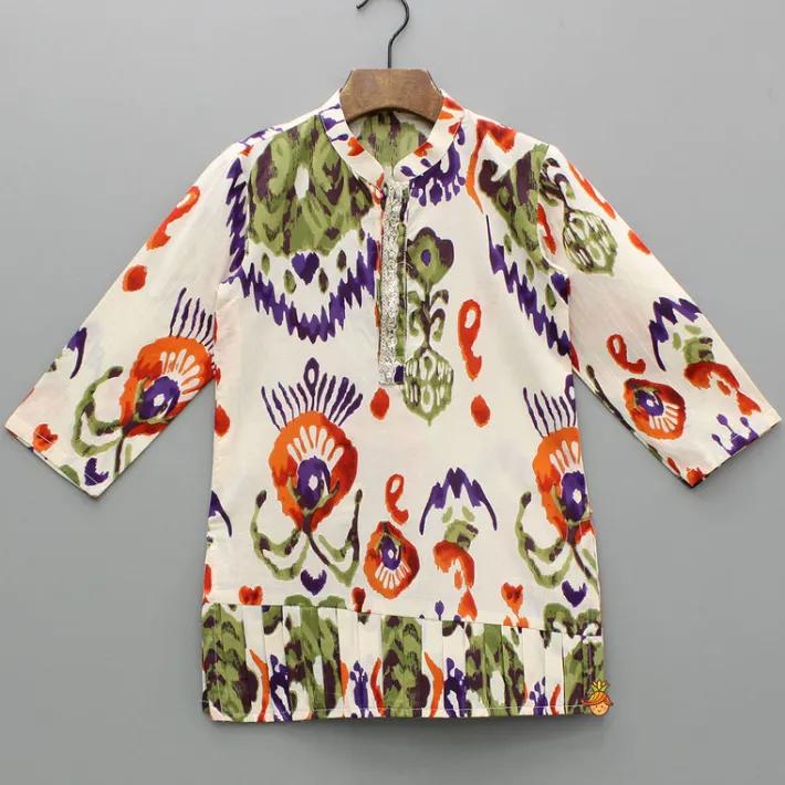 Sale Pleated Hem Multicolour Printed Kurta And Pyjama BOY Indian Ethnic Wear | Ethnic Sets
