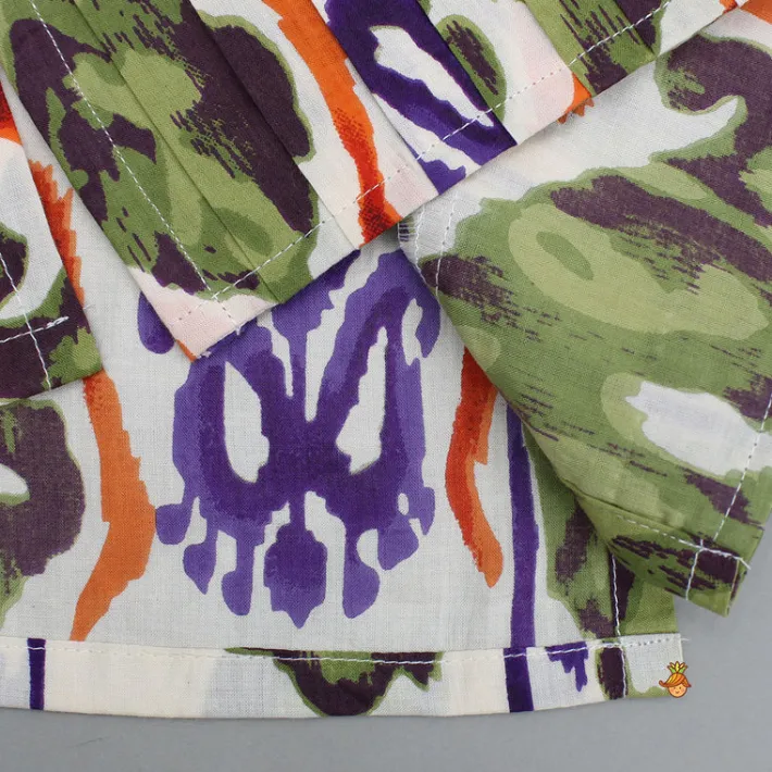 Sale Pleated Hem Multicolour Printed Kurta And Pyjama BOY Indian Ethnic Wear | Ethnic Sets