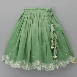 Sale Pleated Neckline Green Top And Fringes Tassels Enhanced Lehenga Ethnic Wear | Lehengas & Ghagras