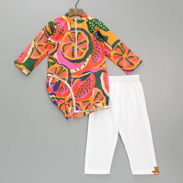 Fashion Pleated Stylish Hem Multicolour Kurta And Pyjama BOY Twinning Sets | Indian Ethnic Wear