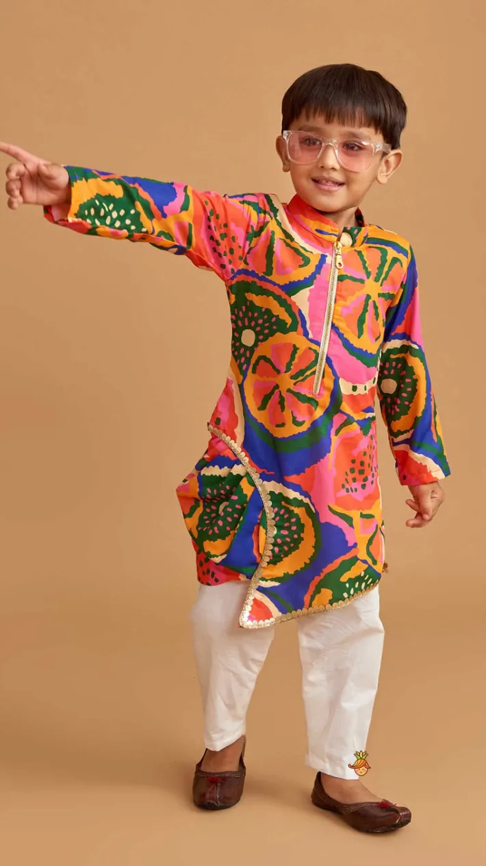 Fashion Pleated Stylish Hem Multicolour Kurta And Pyjama BOY Twinning Sets | Indian Ethnic Wear