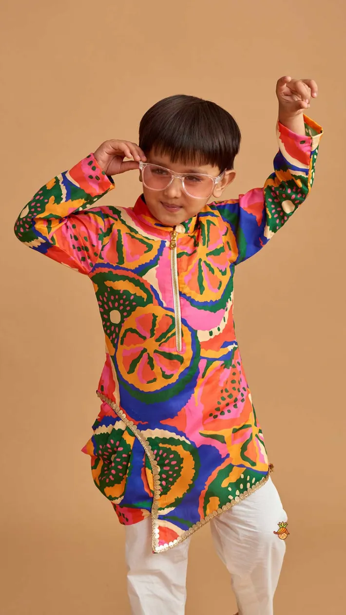 Fashion Pleated Stylish Hem Multicolour Kurta And Pyjama BOY Twinning Sets | Indian Ethnic Wear