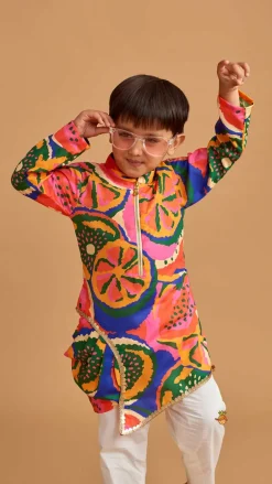 Discount Pleated Stylish Hem Multicolour Kurta And Pyjama BOY Indian Ethnic Wear | Ethnic Sets