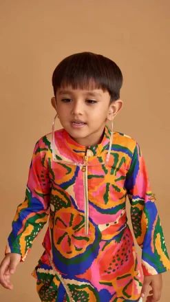Discount Pleated Stylish Hem Multicolour Kurta And Pyjama BOY Indian Ethnic Wear | Ethnic Sets