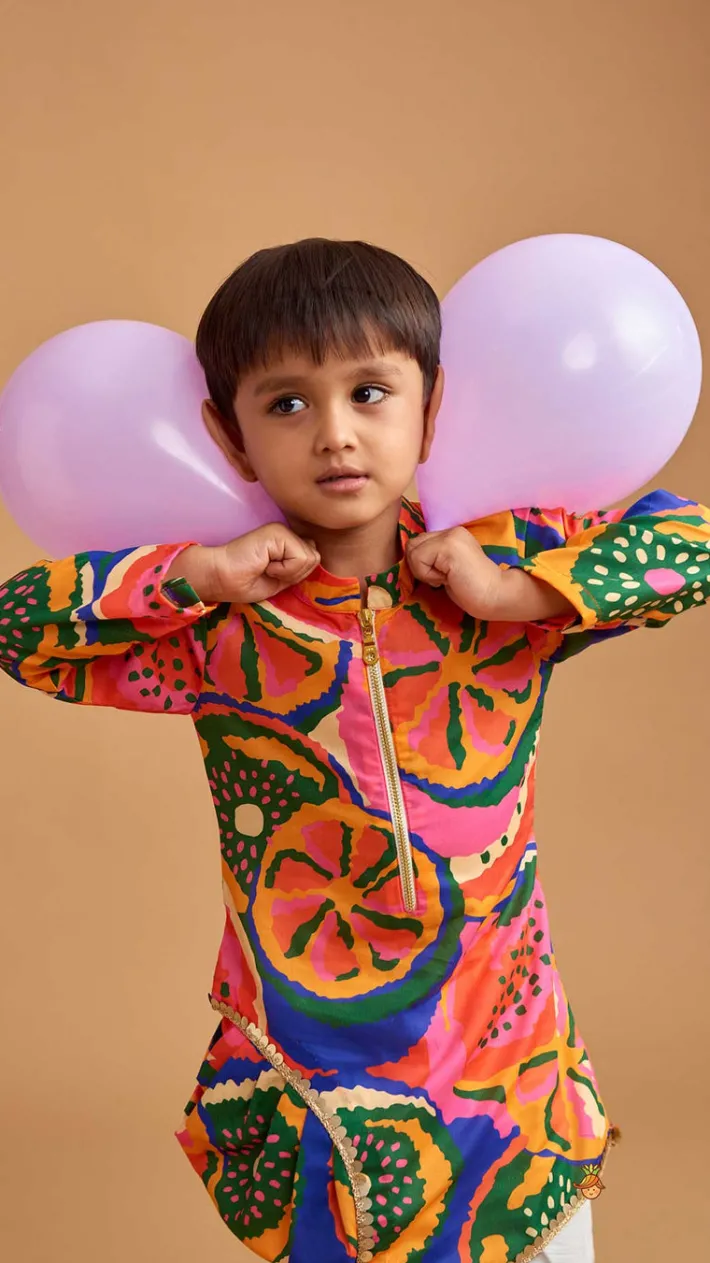 Fashion Pleated Stylish Hem Multicolour Kurta And Pyjama BOY Twinning Sets | Indian Ethnic Wear