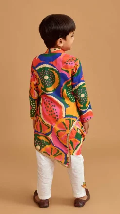Fashion Pleated Stylish Hem Multicolour Kurta And Pyjama BOY Twinning Sets | Indian Ethnic Wear