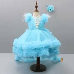 Discount Pleated Yoke Blue Dress With Detachable Trail And Matching Headband Dresses & Sets | Dresses