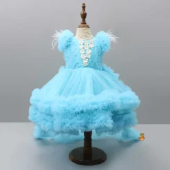 Discount Pleated Yoke Blue Dress With Detachable Trail And Matching Headband Dresses & Sets | Dresses