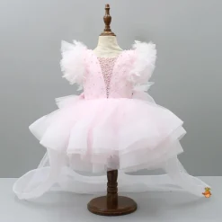 Clearance Pleated Yoke Cut-Out Back Pink Dress With Detachable Trail And Matching Headband Dresses & Sets | Dresses