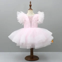 Clearance Pleated Yoke Cut-Out Back Pink Dress With Detachable Trail And Matching Headband Dresses & Sets | Dresses