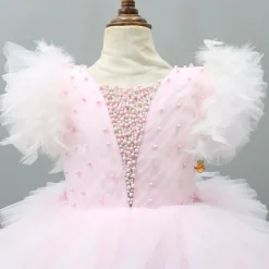 Clearance Pleated Yoke Cut-Out Back Pink Dress With Detachable Trail And Matching Headband Dresses & Sets | Dresses