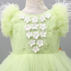 Clearance Pleated Yoke Green Dress With Detachable Trail And Matching Headband Dresses & Sets | Dresses