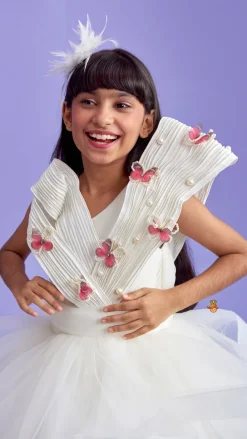 Discount Pleated Yoke Off White Butterfly Dress With Stiff Belt Dresses & Sets | Dresses