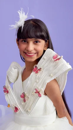 Discount Pleated Yoke Off White Butterfly Dress With Stiff Belt Dresses & Sets | Dresses