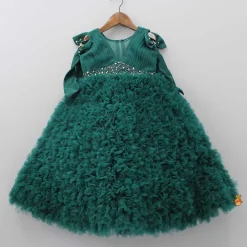 New Pleated Yoke Ruffled Green Fancy Gown Dresses & Sets | Gowns
